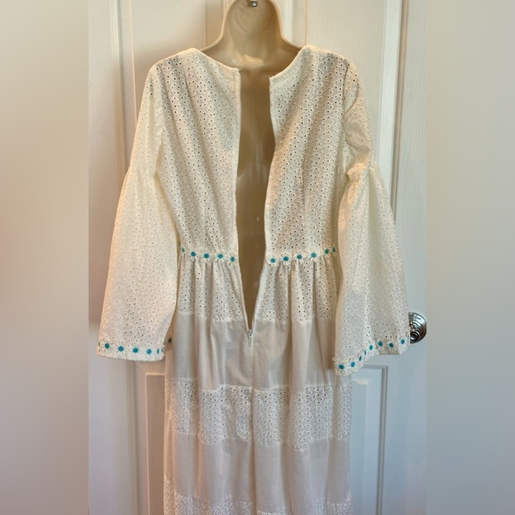 Vintage white eyelet Maxi Dress Daisy appliqué Size 6 Prairie 70’s Boho Theater - Picture 9 of 15